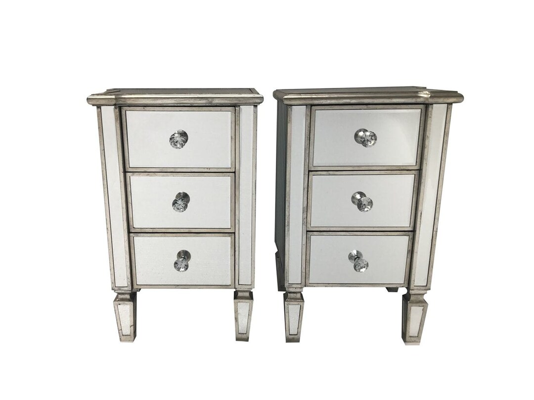 Pair Mirrored Bedside Tables Glass Nightstand Bedroom Etsy UK