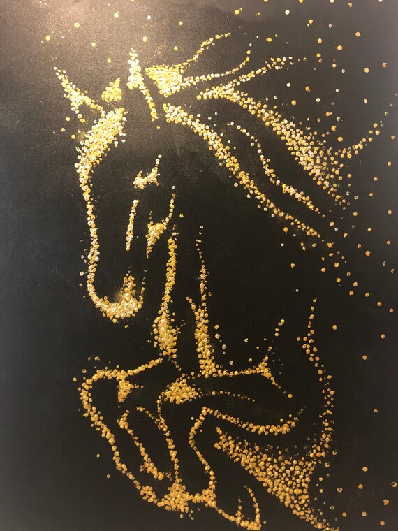 Black Gold Horse Original Acrylic Handmade Painting Golden Etsy