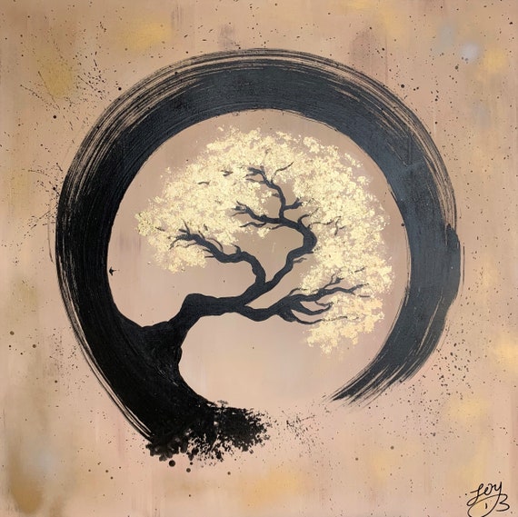 Original Handmade Acrylic Painting by Irena Budagov. Enso, Circle of Life,  Zen, Tree, Gold Leaf, Mindfulness, Peaceful, Calm, Buddhism, Gold -   Canada
