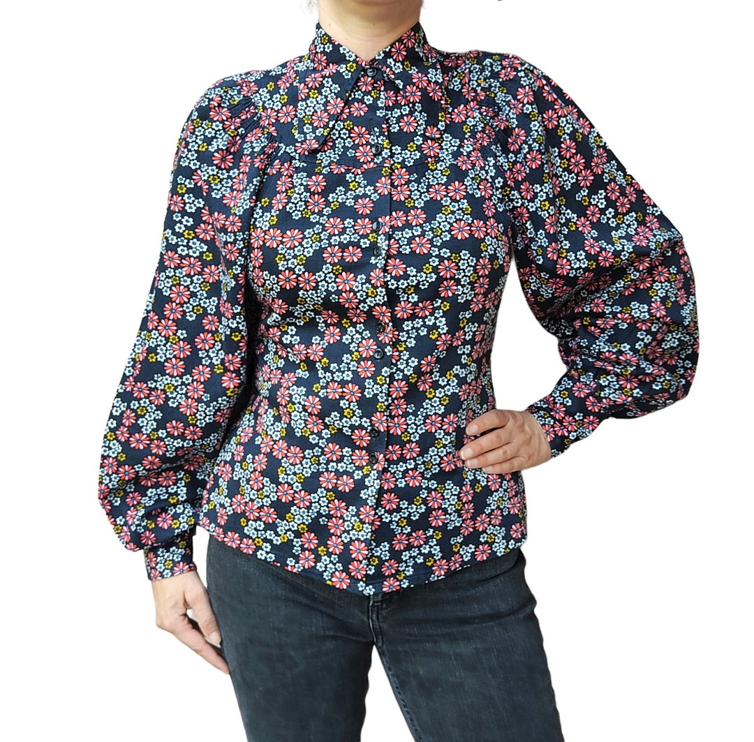 Women's Vintage Flowers Print Patchwork Casual Ruffles Shirt