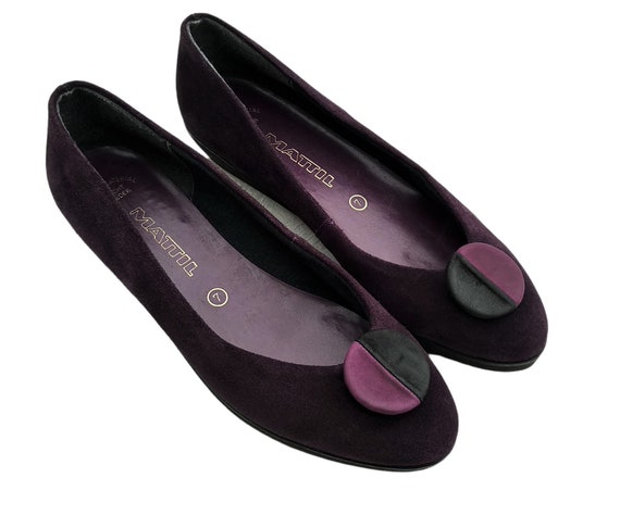 Vintage Leather Flats Women Shoes Purple Shoes Vi… - image 1