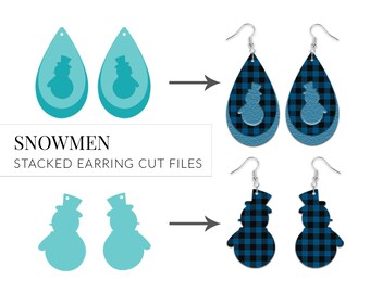 Silhouette Cut Files Snowman Earring SVG Christmas Earrings Faux Leather Earring SVG Template 147 Cricut Leather Earrings