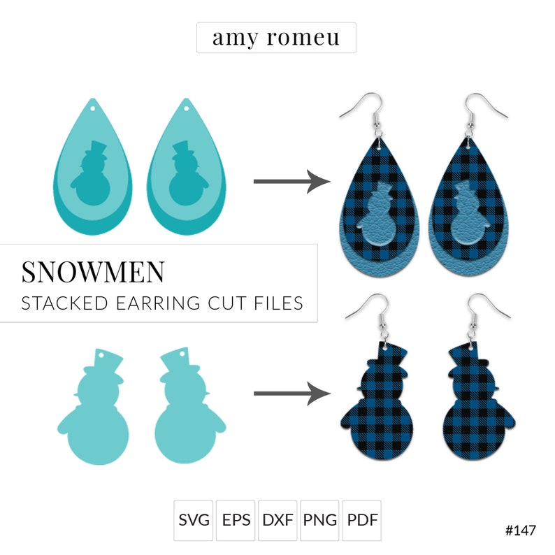 Silhouette Cut Files Snowman Earring SVG Christmas Earrings Faux Leather Earring SVG Template 147 Cricut Leather Earrings