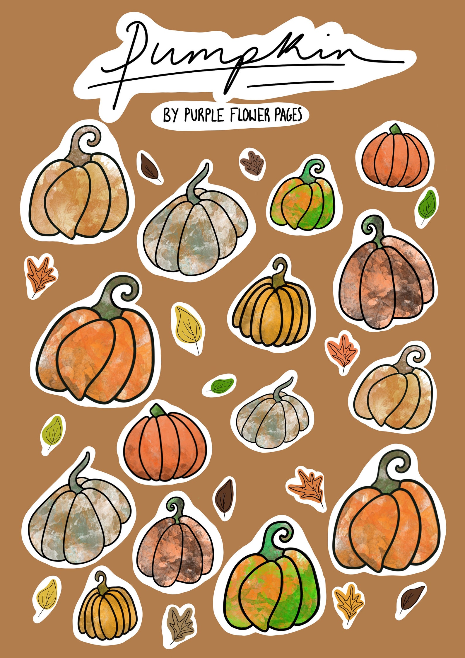 Pumpkin Sticker Sheet Digital Download Autumn Halloween | Etsy