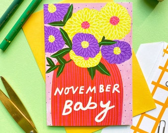Cartão de felicitações para o mês de nascimento de um bebê em novembro | Parabéns de aniversário para filho, filha e neto recém-nascido
