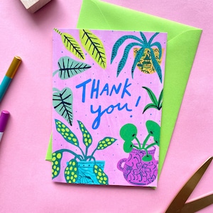 Merci, plantes d'intérieur à motifs, carte de voeux