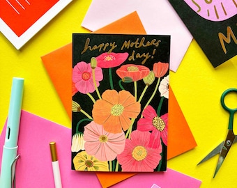 Happy Mother's Day Floral Greetings Card/ Gold Foiled Mother's Day