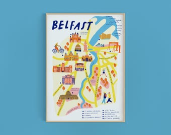 Belfast City Map Art Print: Northern Ireland Travel Illustration
