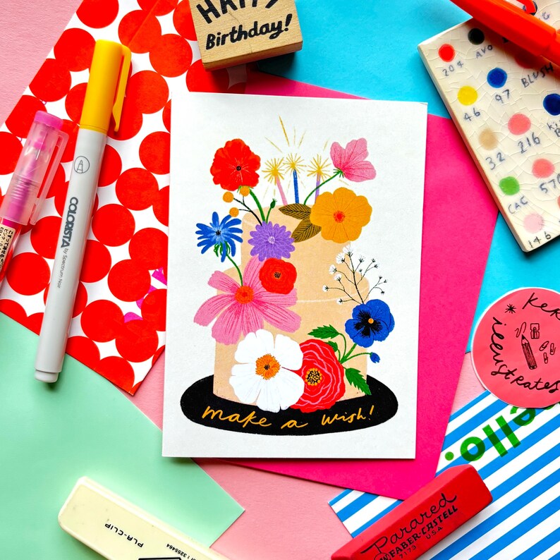 Make a Wish Wild Flowers Birthday Cake Card | Cute Floral for Her ...