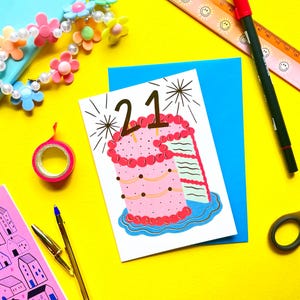 Carte de gâteau du 21e anniversaire | Âge principal Anniversaire Ami de la famille Sœur 21 ans Vingt-et-un Première fille Fils Nièce Neveu Fêter la fête