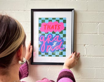 Belfast Slang Art Print: "That's Grand" Typographic Checkerboard Design