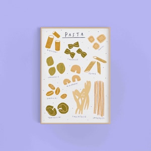 Pasta Arten Illustrierter Kunstdruck: Feinschmecker Küche Wand Dekor