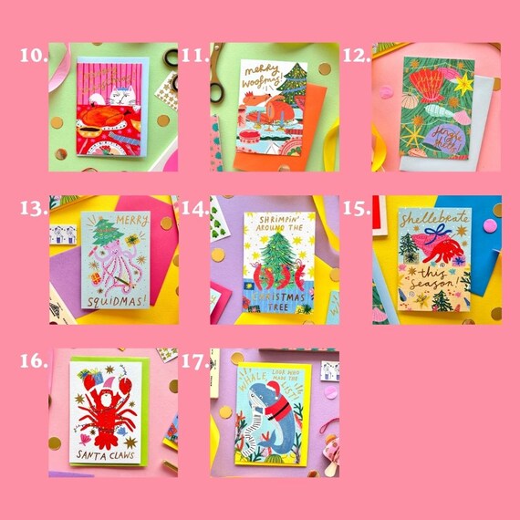 イラスト入りクリスマスカードセット：お祝いのホリデーカード - Etsy 日本