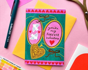You're my forever valentine greetings card | Locket Gold Foil Necklace Keepsake Meaningful