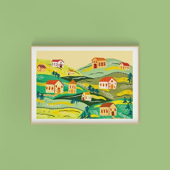 A5 Landscape Art Print/ Gouache Print | House Travel Landmark Europe Wall Decor