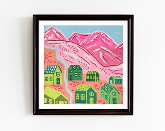 Mini Square Mountain Print/Gouache Print