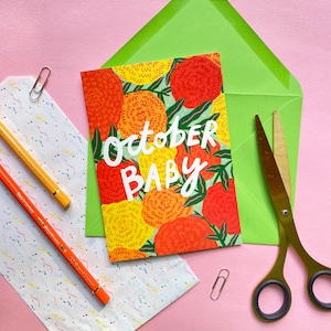 Wenskaart nieuwe baby geboortemaand oktober | Pasgeboren babykaart | Leuke nieuwe babykaart | Geboortebloem baby oktober | Nieuwe babykaart | Babykaart