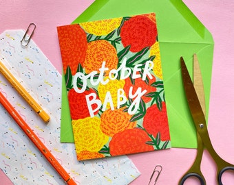 Cartão de felicitações para o mês de nascimento de um bebê em outubro | Parabéns de aniversário para filho, filha e neto recém-nascido