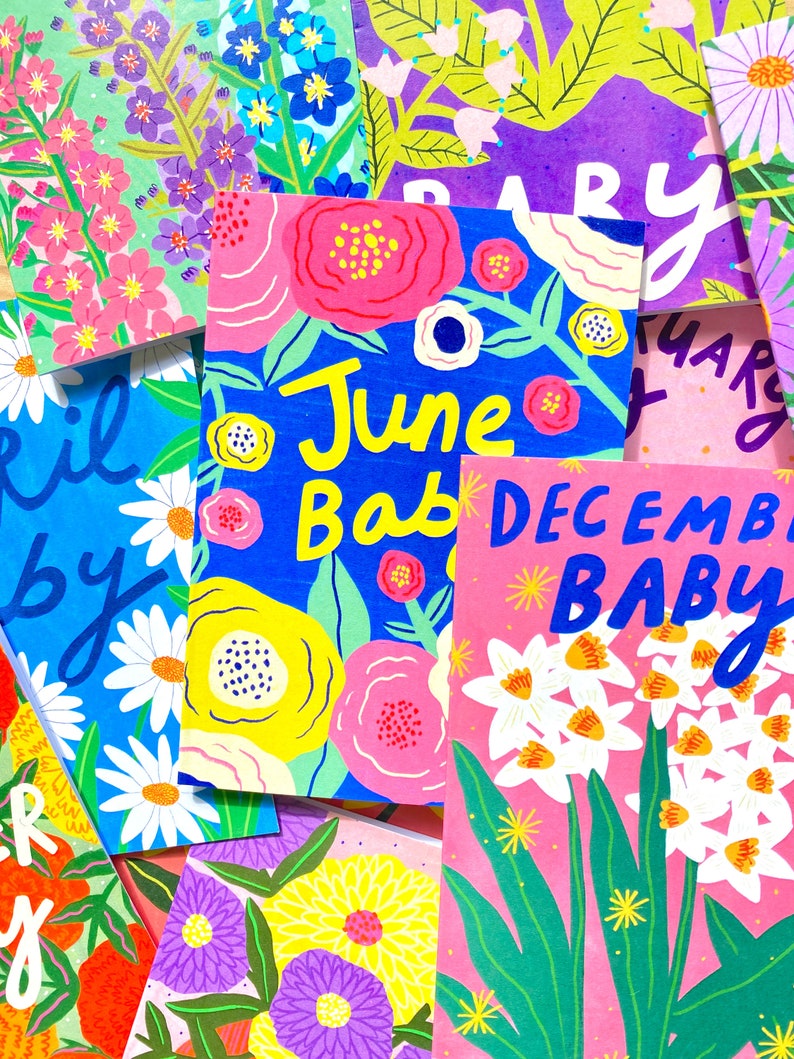 Februar-Baby-Grußkarte/Neue-Baby-Karte/Baby-Geburtsmonat-Blumenkarte Bild 2