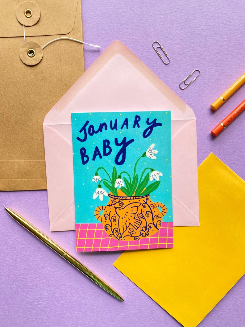 January Baby Greetings Card/ New Baby Card/ Birth Month Card image 1