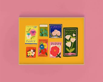 Colorful Flower Seeds Art Print: Vintage Floral Wall Decor