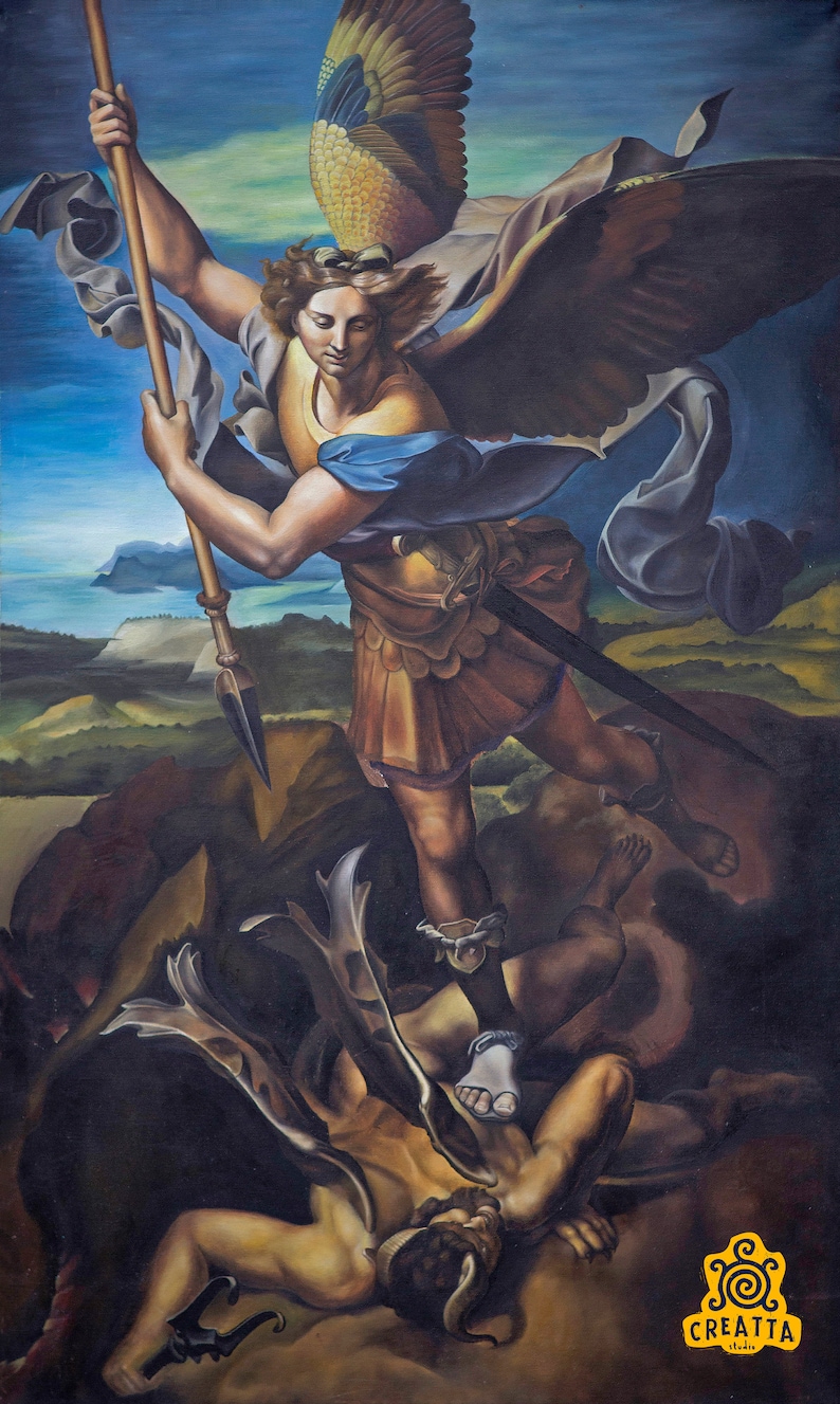 St. Michael Vanquishing Satan by Raphaello Baroque Painting | Etsy