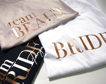 Bio Baumwolle T-Shirt JGA Bride & Team Bride mit Namen personalisiert
