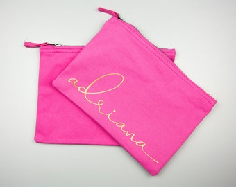 Personalisierte Pinke Kosmetiktasche mit Namen in Gold