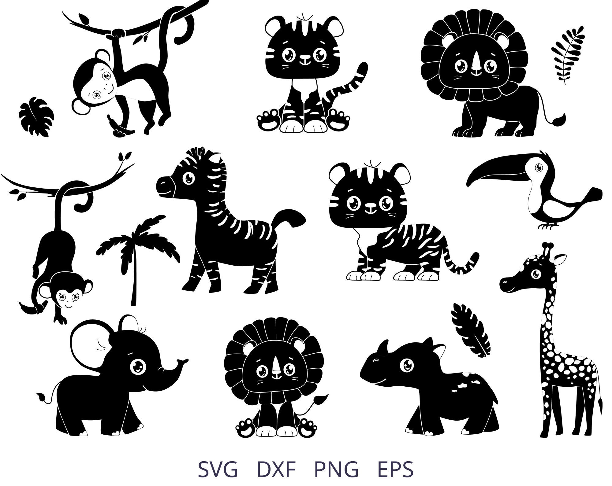 Jungle Animal Clip Art Black White Jungle Animal Svg Safari | Etsy ...