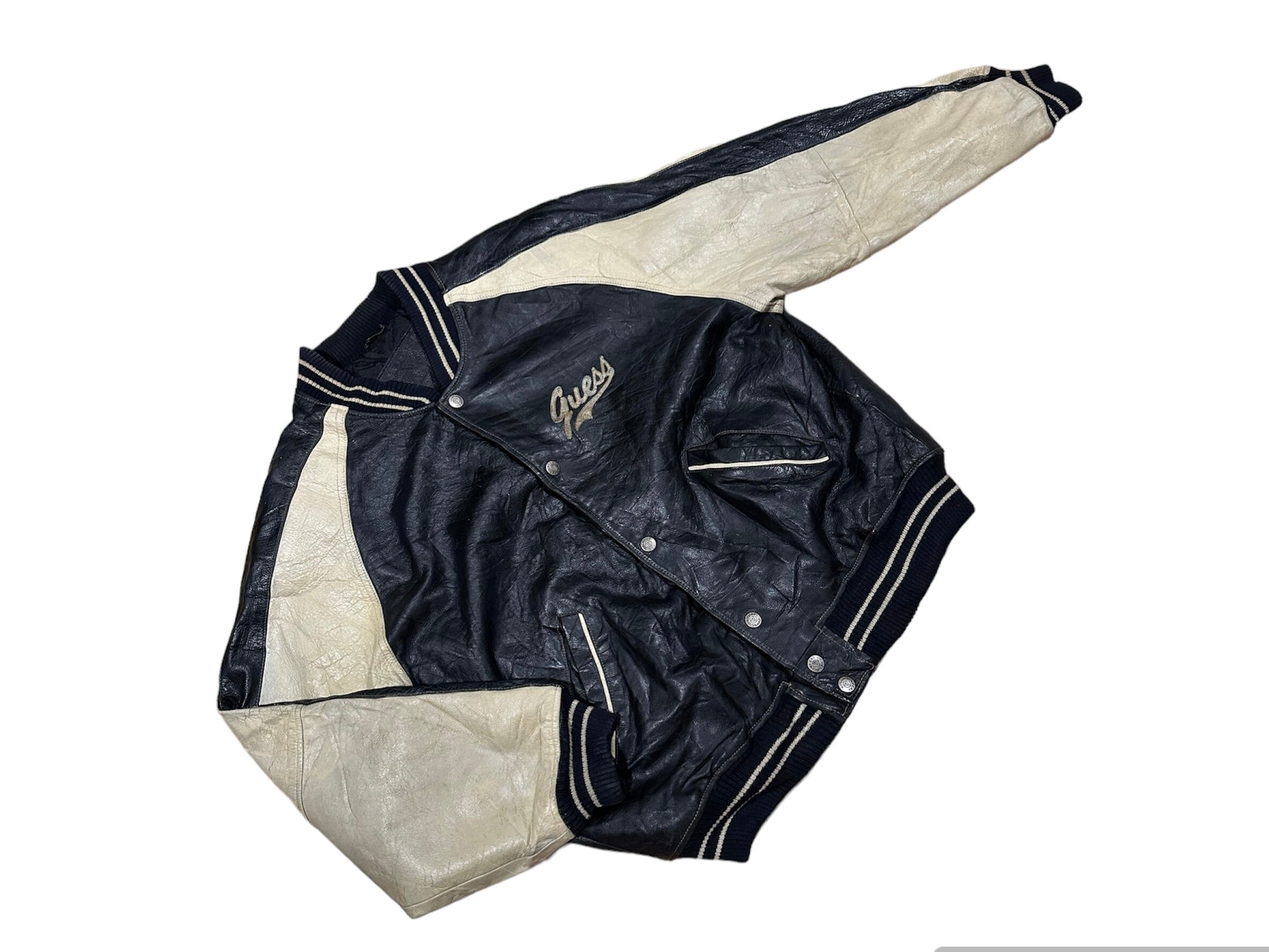 90s Guess Leather Jacket Vintage Size L - Etsy