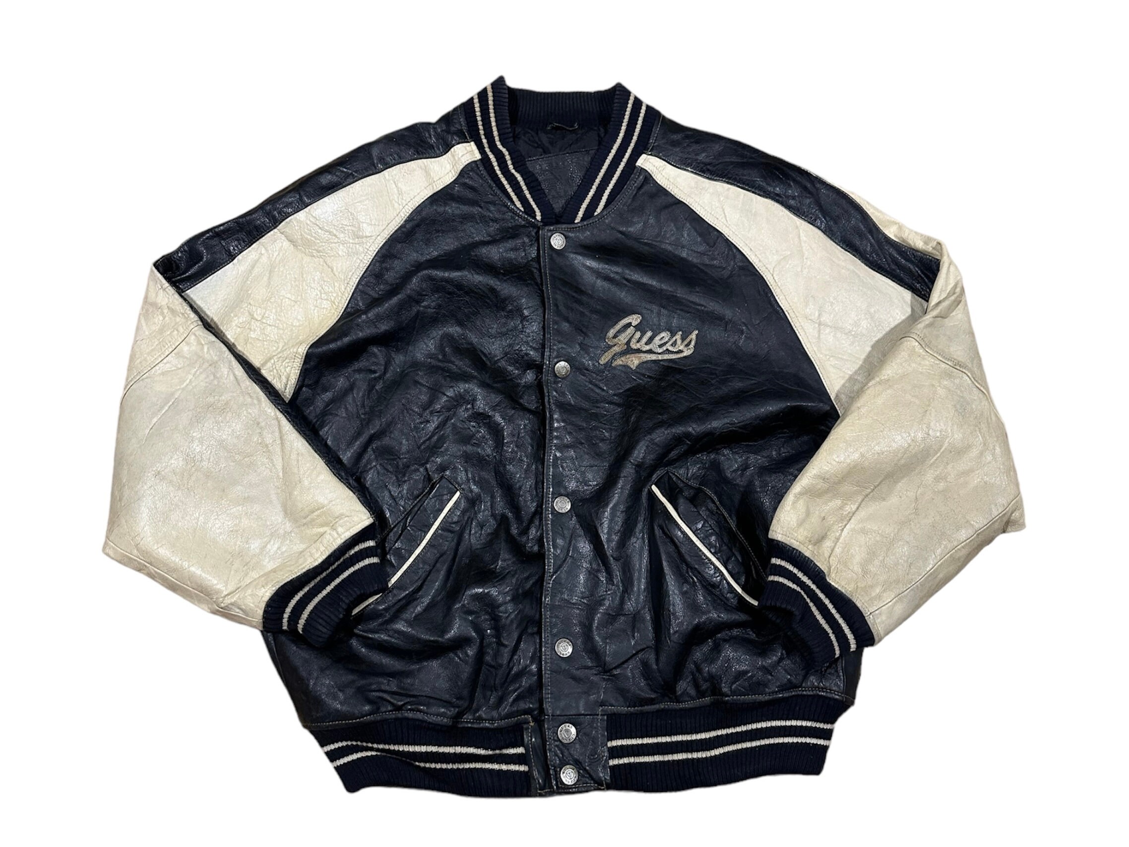 90s Guess Leather Jacket Vintage Size L - Etsy 90s Guess Leather Jacket Vintage Size L - Etsy