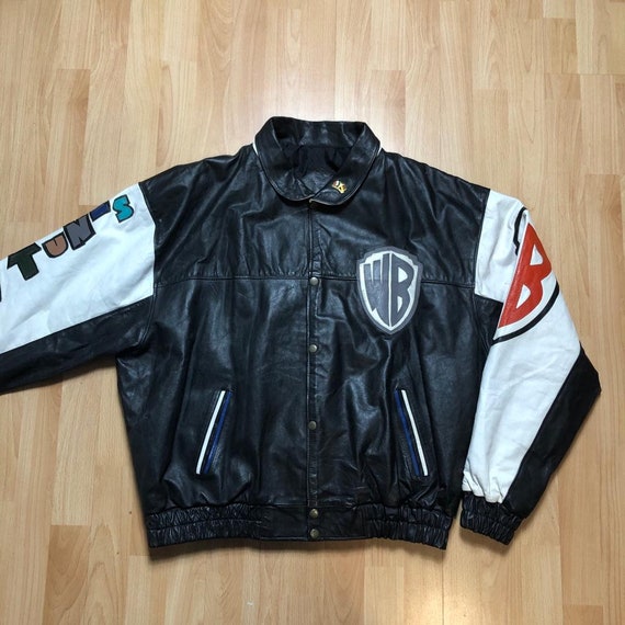 Looney Tunes ブラック レザージャケット 2XL Looney Tunes Leather Jacket – Bootik54