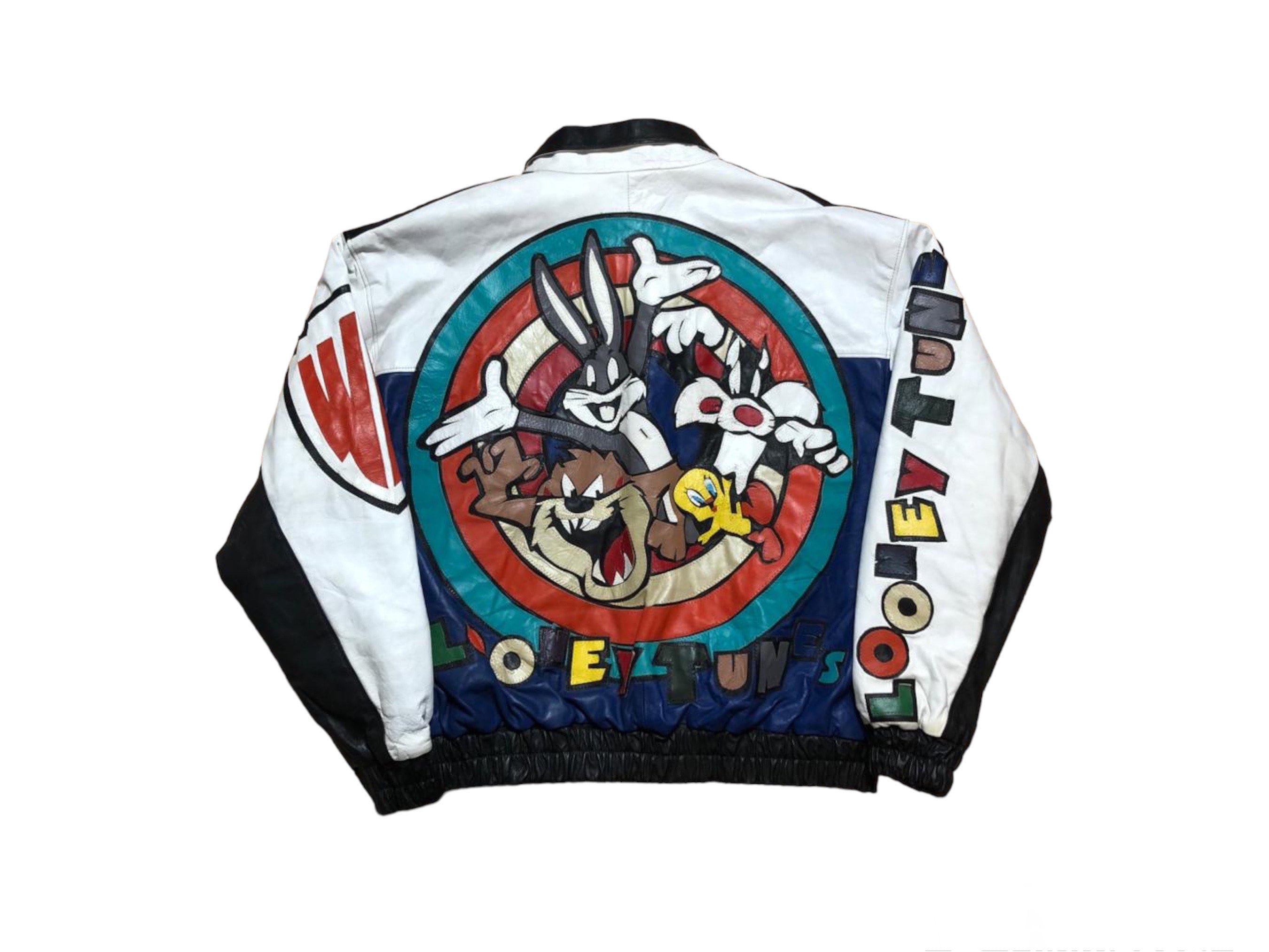 Vintage Looney Tunes Leather Bomber Jacket XL - Etsy