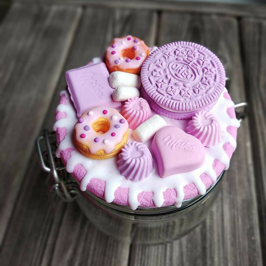 Soft pink jar with polymer clay decor. Cookie jar. Candy Etsy