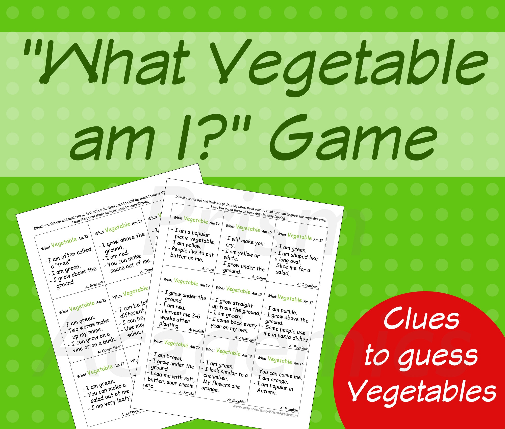 What Vegetable Am I Trivia Game - Printable - Instant Download - Etsy