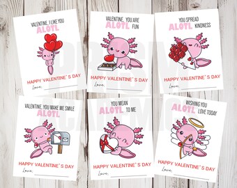 Cartes de Saint-Valentin Axolotl - imprimables - téléchargement immédiat - Saint-Valentin Axolotl, salle de classe de la Saint-Valentin