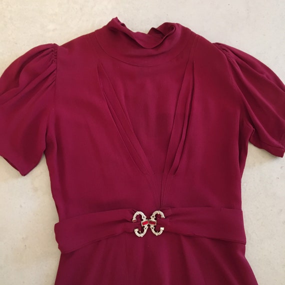 Very elegant deep raspberry red Art Deco crepe tea