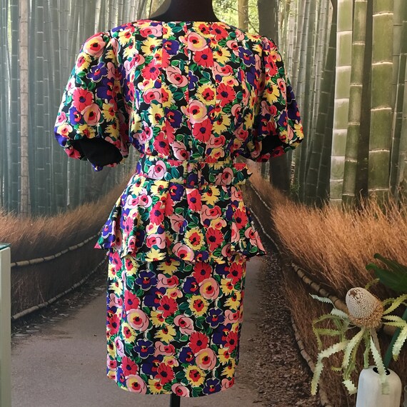 Colourful 1980s silk Nipon Boutique three piece en