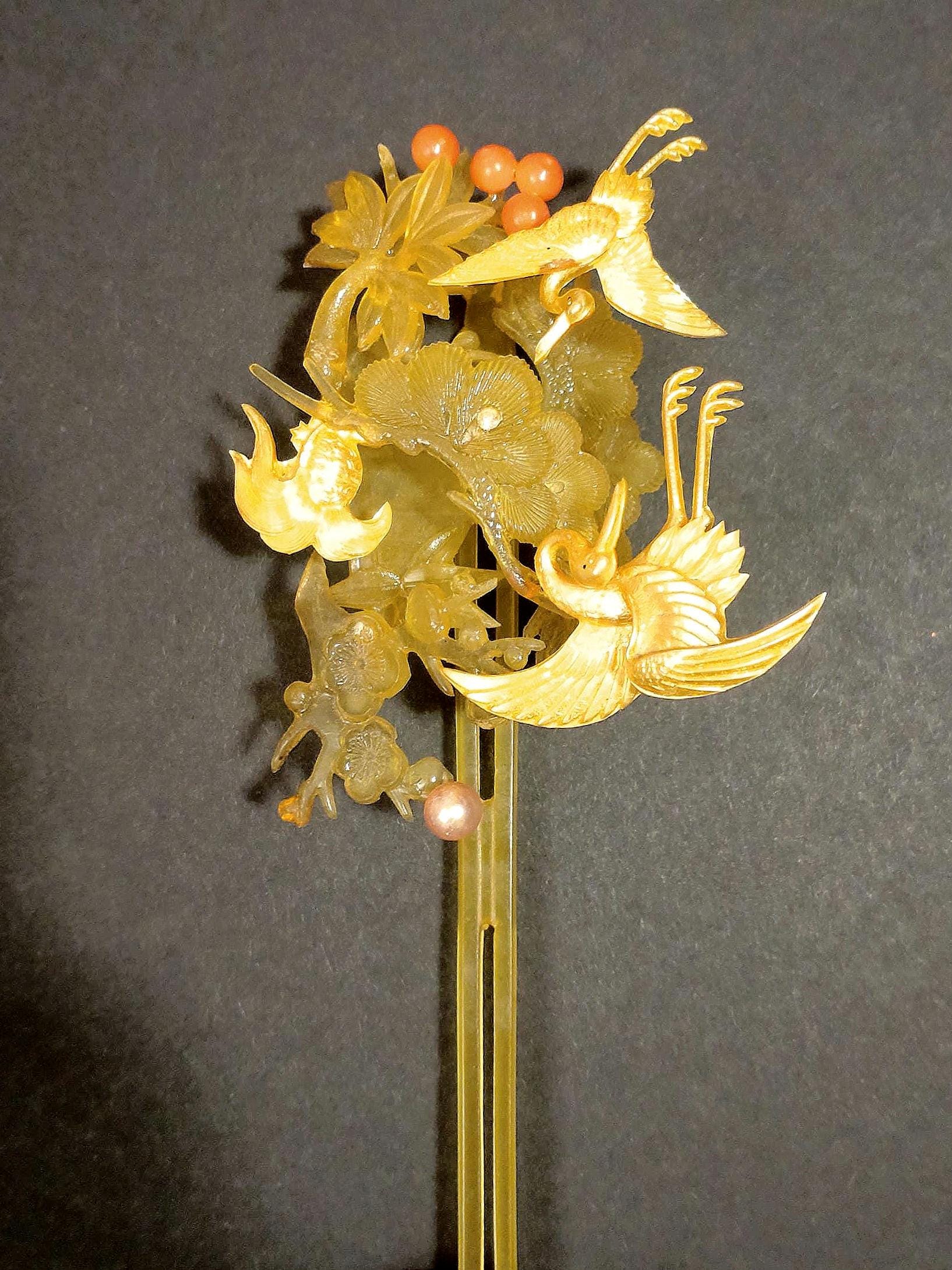 Vintage Japanese Kanzashi Hairpin Vintage Japanese Kanzashi Geisha Style Hairpin Mimikaki Ball  main image 4