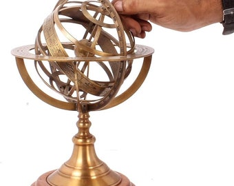 Nautical Brass Armillary Sphere, Antique Brass Armillary Celestial Globe with Zodiac Engraving (9" x 6")