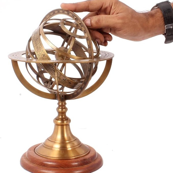 Nautical Brass Armillary Sphere, Antique Brass Armillary Celestial Globe with Zodiac Engraving (9" x 6")