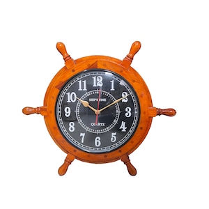 Handcrafted Nautical Ship Wheel with  Roman Dial Face Time&#39;s Clock | Maritime Wall Decor Clock