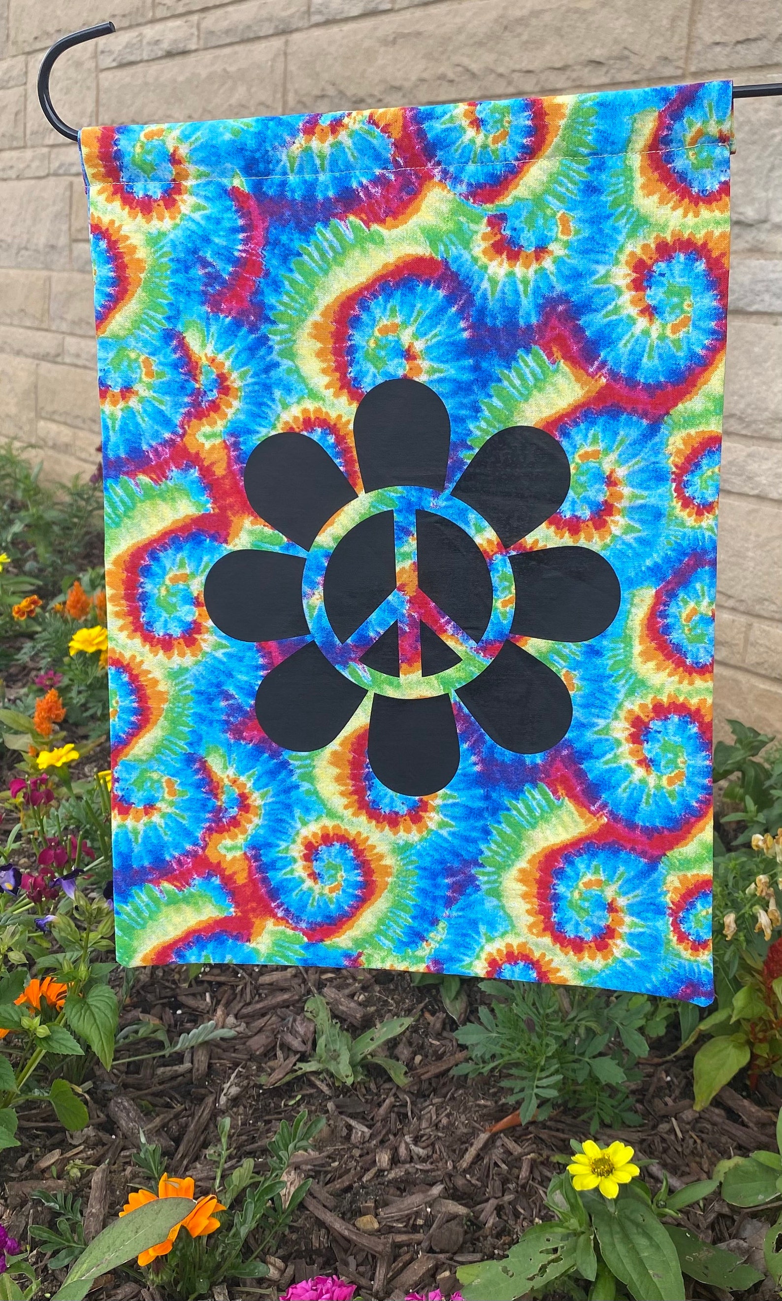 Hippie Flower Peace Sign Garden Flag Tie Dyed Garden Gift Etsy