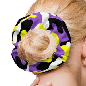 Nonbinary Pride Camo Scrunchie, Recycled Polyester Hair Tie