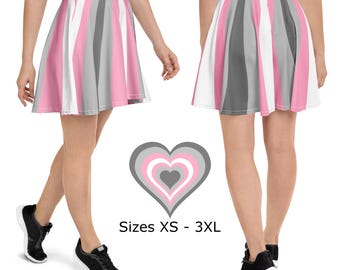 Demigirl Pride Flag Skater Skirt, Striped Flare