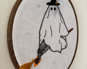 BOOdoir Witch on Broom | Embroidery Hanging