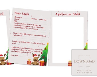 Herunterladbares Weihnachtsbrief-Schreibset, druckbarer Brief an den Weihnachtsmann, Drucken zu Hause Weihnachtswunschliste, digitales Weihnachtsbriefpapier für Kinder
