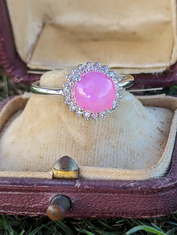 Stunning Natural Pink Opal Halo Engagement Statem… - image 2