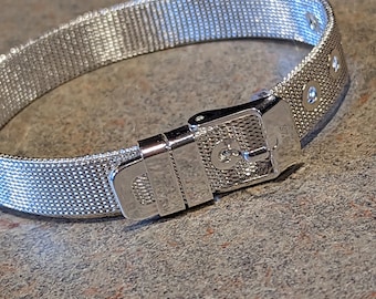 925 Sterling Silver Belt Buckle Cuff Bracelet, Adjustable Unisex