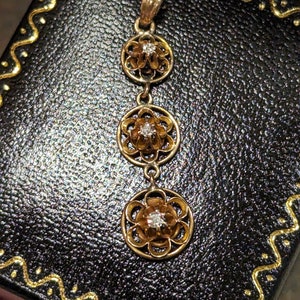 Victorian 1870 Triple Buttercup Set Old Cut Natural Diamond Journey Necklace Pendant